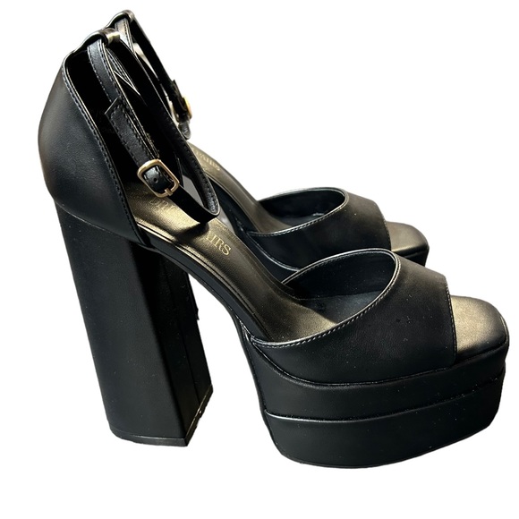 DREAM PAIRS black double platform chunky open toe high heels NWOB - Picture 7 of 10